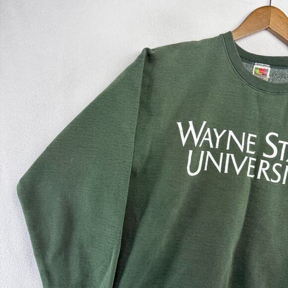 Vintage Wayne State Sweatshirt Men's Large Green Heavyweight Spellout Warriors - Picture 2 of 10